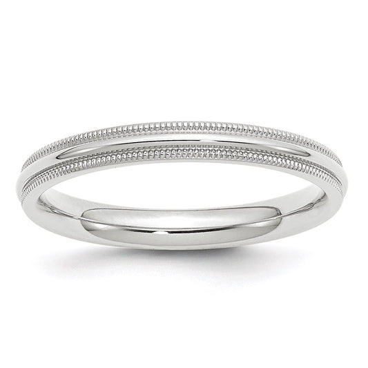 14k White Gold 3mm Milgrain Half Round Comfort Fit Wedding Band Size 10