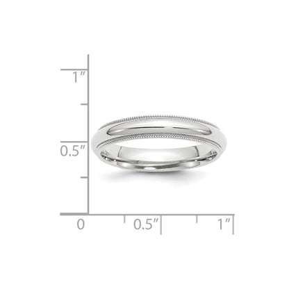 14k White Gold 4mm Milgrain Half Round Comfort Fit Wedding Band Size 4.5