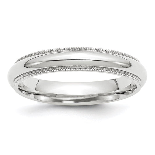 14k White Gold 4mm Milgrain Half Round Comfort Fit Wedding Band Size 5