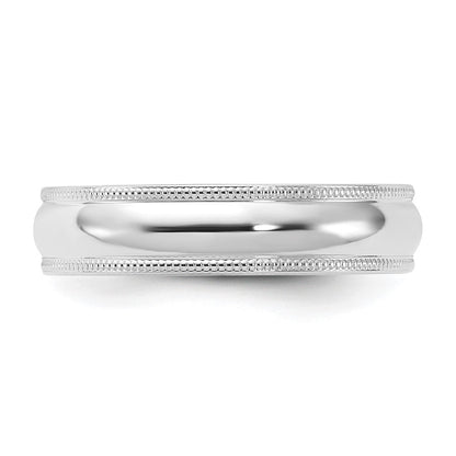 14k White Gold 5mm Milgrain Half Round Comfort Fit Wedding Band Size 7