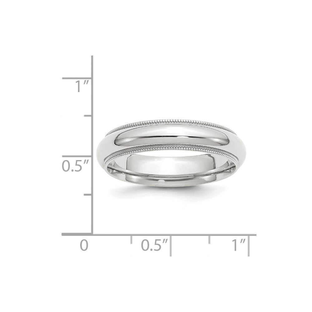 14k White Gold 5mm Milgrain Half Round Comfort Fit Wedding Band Size 10