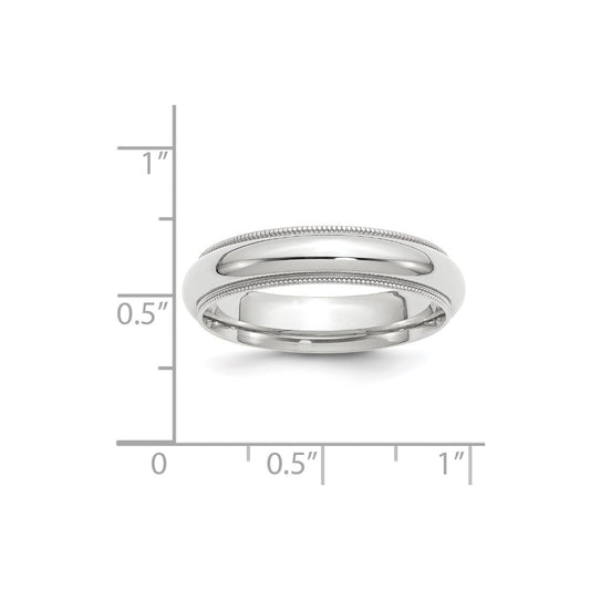 14k White Gold 5mm Milgrain Half Round Comfort Fit Wedding Band Size 8.5