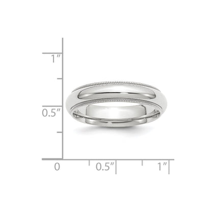 14k White Gold 5mm Milgrain Half Round Comfort Fit Wedding Band Size 11.5