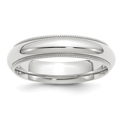 14k White Gold 5mm Milgrain Half Round Comfort Fit Wedding Band Size 10.5