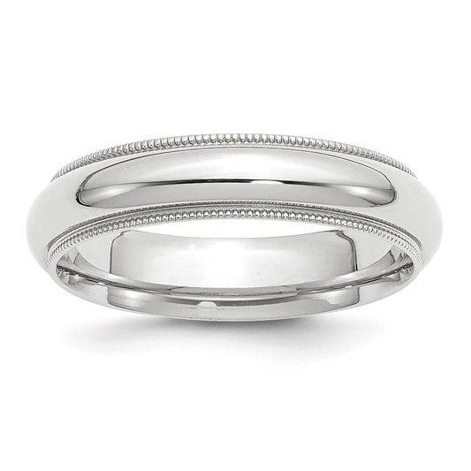 14k White Gold 5mm Milgrain Half Round Comfort Fit Wedding Band Size 8.5