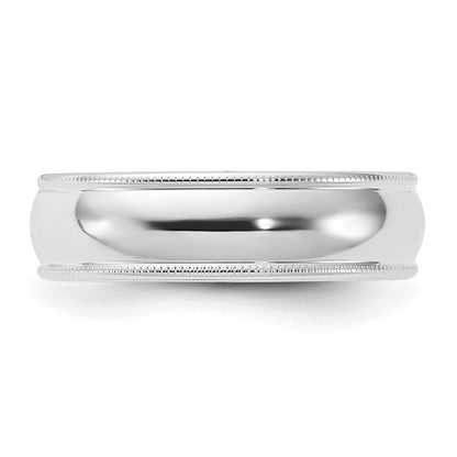 14k White Gold 6mm Milgrain Half Round Comfort Fit Wedding Band Size 9.5