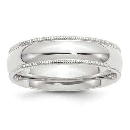 14k White Gold 6mm Milgrain Half Round Comfort Fit Wedding Band Size 9.5