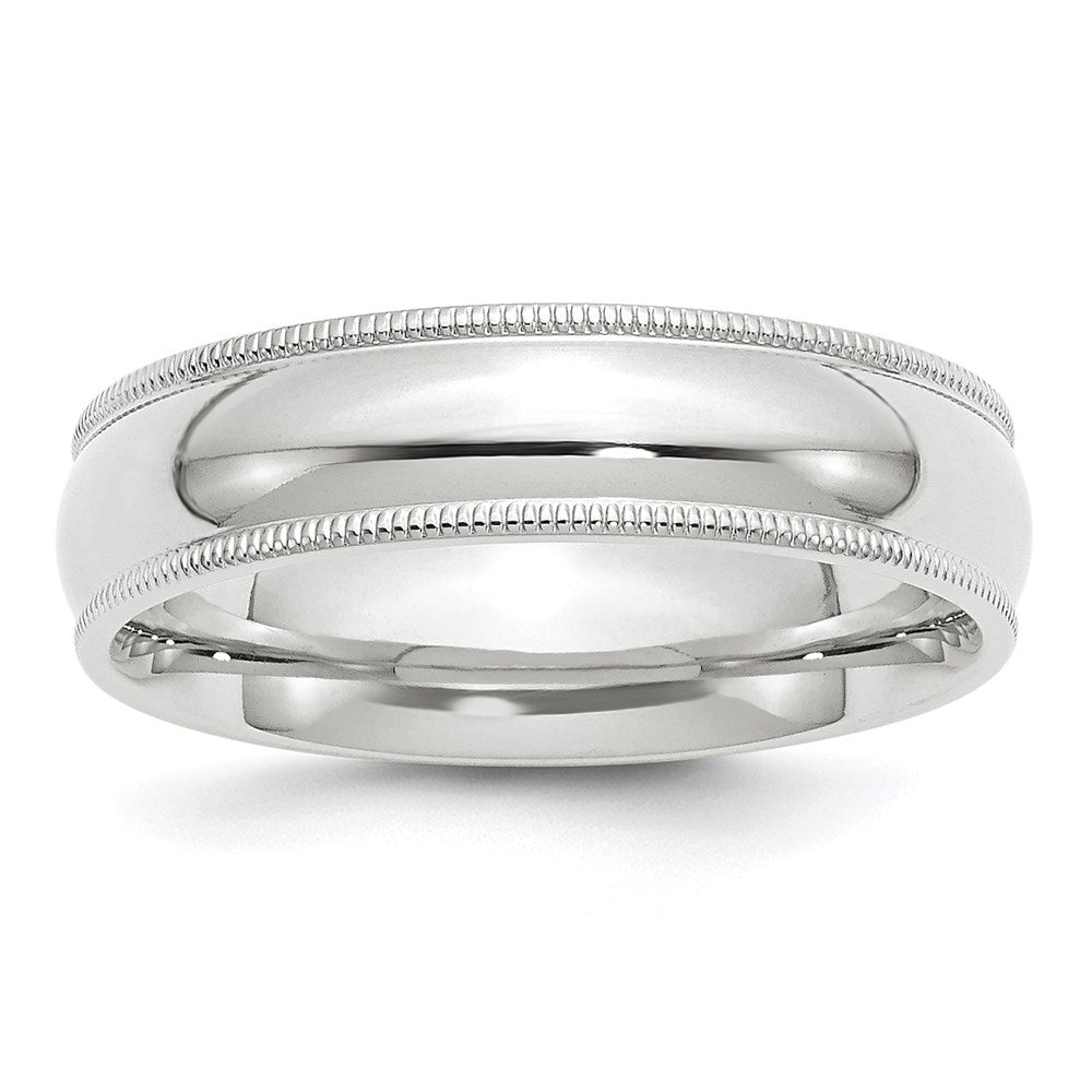 14k White Gold 6mm Milgrain Half Round Comfort Fit Wedding Band Size 9