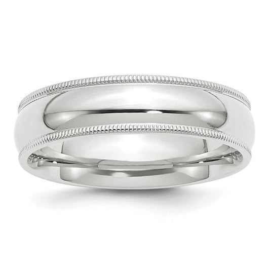 14k White Gold 6mm Milgrain Half Round Comfort Fit Wedding Band Size 9