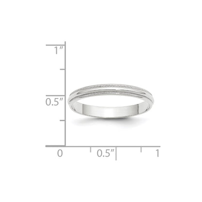 14k White Gold 3mm Lightweight Milgrain Half Round Wedding Band Size 7.5