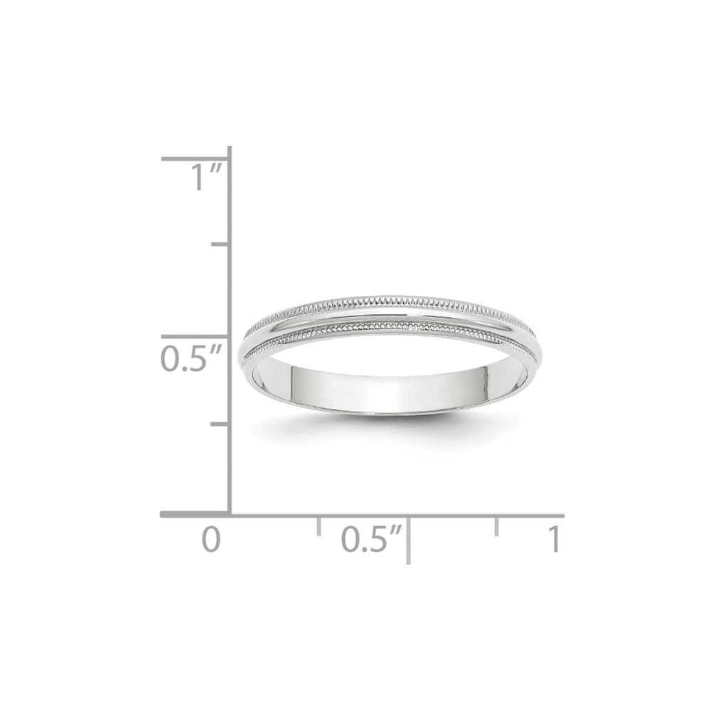 14k White Gold 3mm Lightweight Milgrain Half Round Wedding Band Size 14