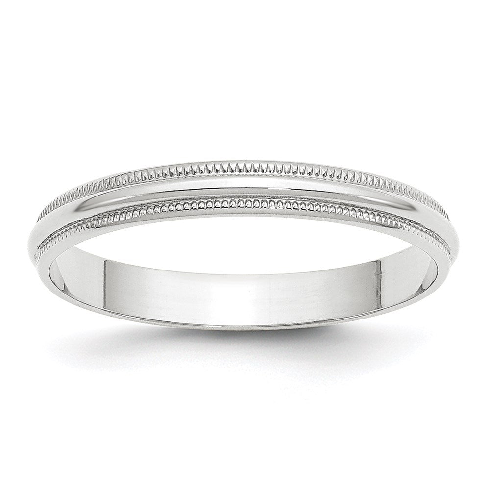 14k White Gold 3mm Lightweight Milgrain Half Round Wedding Band Size 14