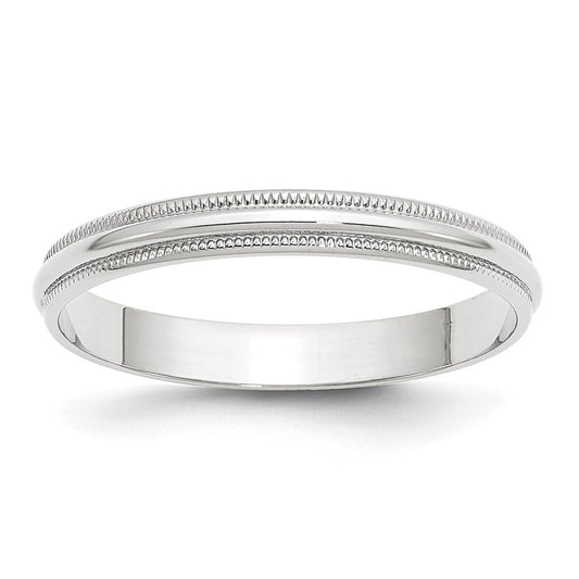 10k White Gold 3mm Lightweight Milgrain Half Round Wedding Band Size 9