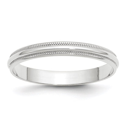 10k White Gold 3mm Lightweight Milgrain Half Round Wedding Band Size 6.5