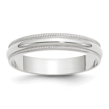 10k White Gold 4mm Lightweight Milgrain Half Round Wedding Band Size 8.5
