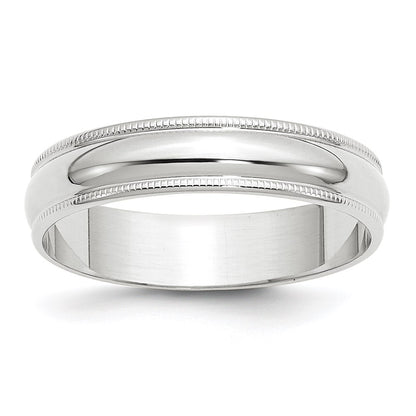 14k White Gold 5mm Lightweight Milgrain Half Round Wedding Band Size 10.5
