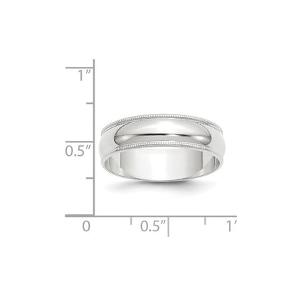 14k White Gold 6mm Lightweight Milgrain Half Round Wedding Band Size 8