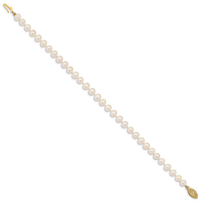 10k 5-6mm White Near Round Freshwater Cultured Pearl 8.25 inch Bracelet