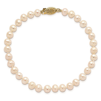 10k 5-6mm White Near Round Freshwater Cultured Pearl 8.25 inch Bracelet