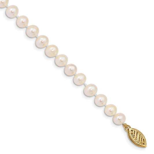 10k 5-6mm White Near Round Freshwater Cultured Pearl 8.25 inch Bracelet