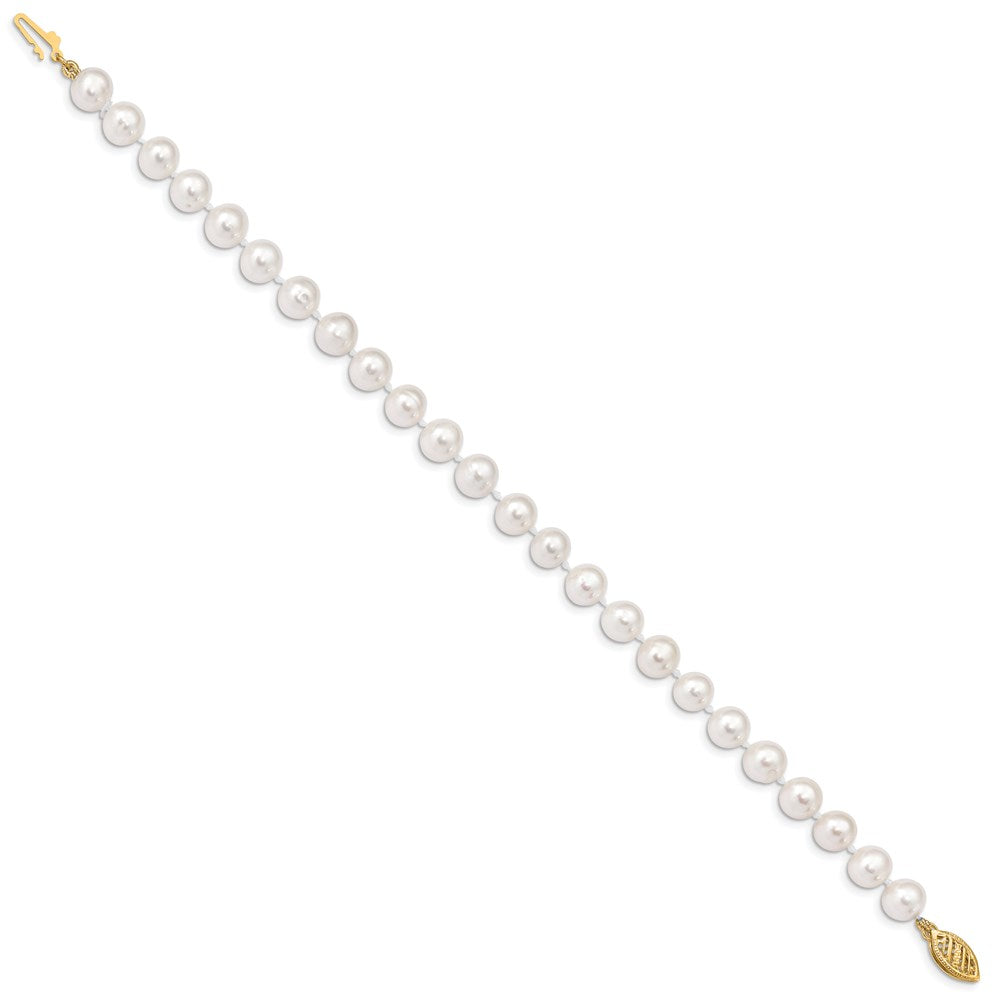 10k 6-7mm White Near Round Freshwater Cultured Pearl 8.25 inch Bracelet