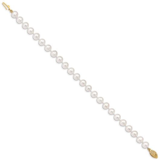10k 6-7mm White Near Round Freshwater Cultured Pearl 8.25 inch Bracelet