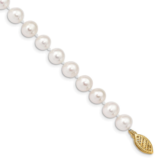 10k 6-7mm White Near Round Freshwater Cultured Pearl 8.25 inch Bracelet