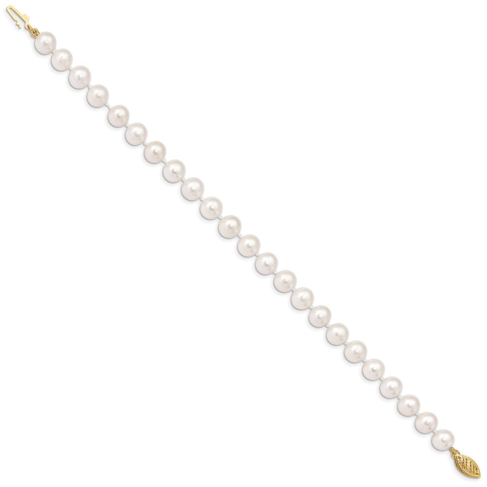 10k 7-8mm White Near Round Freshwater Cultured Pearl 8.25 inch Bracelet