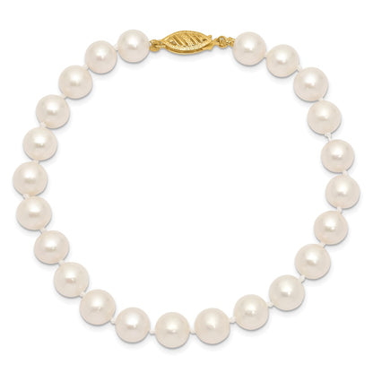 10k 7-8mm White Near Round Freshwater Cultured Pearl 8.25 inch Bracelet