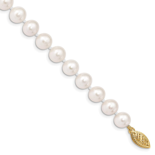10k 7-8mm White Near Round Freshwater Cultured Pearl 8.25 inch Bracelet
