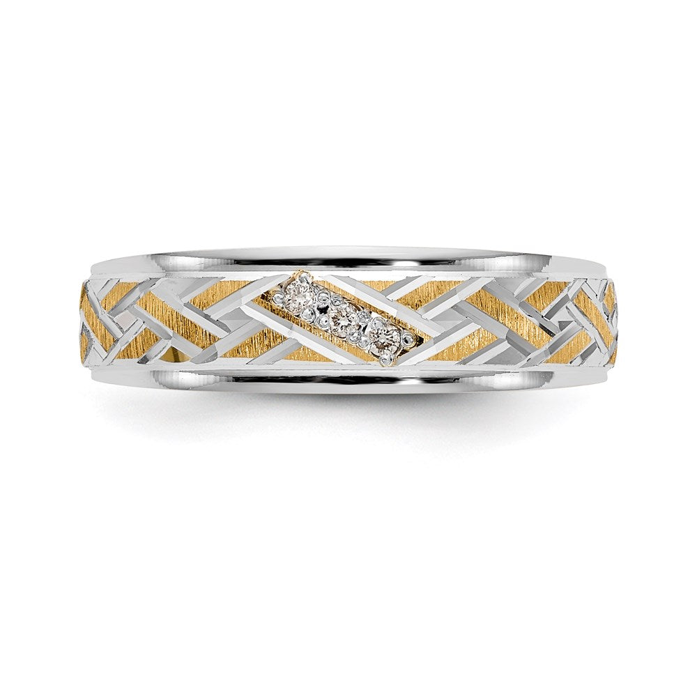 14k and Rhodium AA Quality .03 carat Diamond Trio Mens Complete Wedding Band