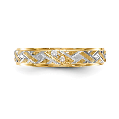 14k and Rhodium AA Quality .02 carat Diamond Trio Ladies Complete Wedding Band