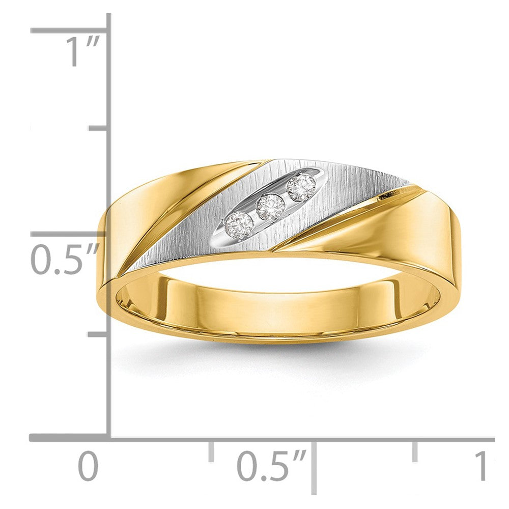 14k and Rhodium AA Quality 1/20 carat Diamond Trio Mens Complete Wedding Band
