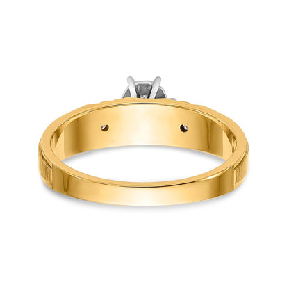 14k and Rhodium AA Quality 1/15 carat Diamond Trio Complete Engagement Ring