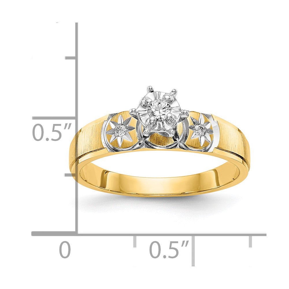 14k and Rhodium AA Quality 1/15 carat Diamond Trio Complete Engagement Ring