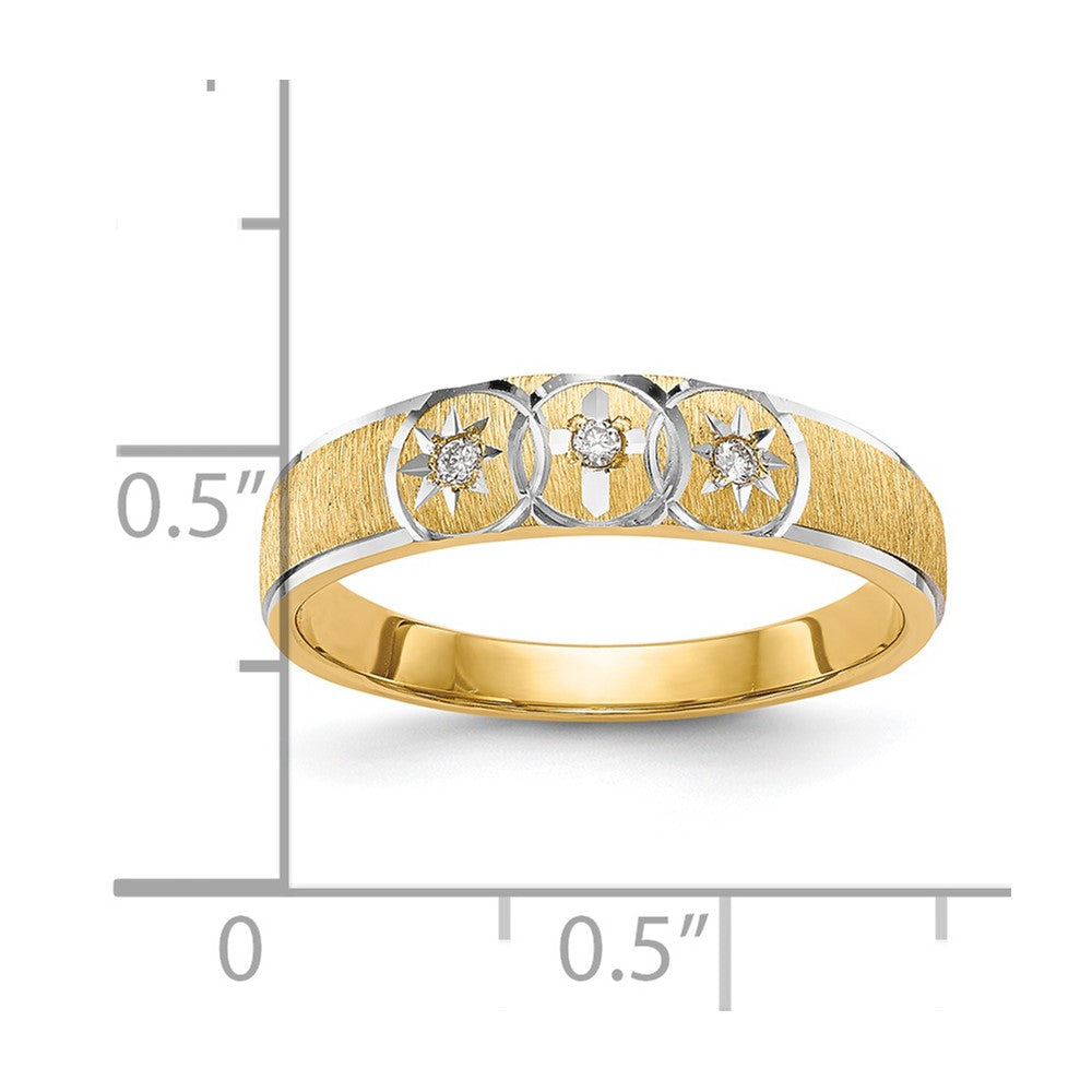 14k and Rhodium AA Quality .03 carat Diamond Trio Ladies Complete Wedding Band with Cross