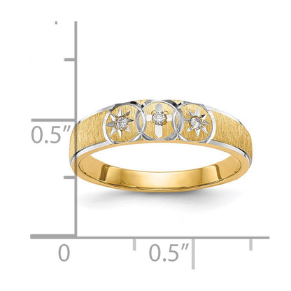 14k and Rhodium AA Quality .03 carat Diamond Trio Ladies Complete Wedding Band with Cross