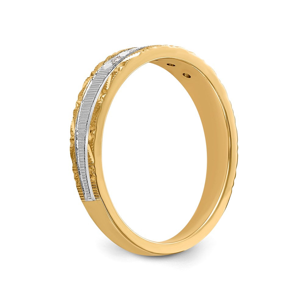 14k and Rhodium AA Quality 1/20 carat Diamond Trio Ladies Complete Wedding Band