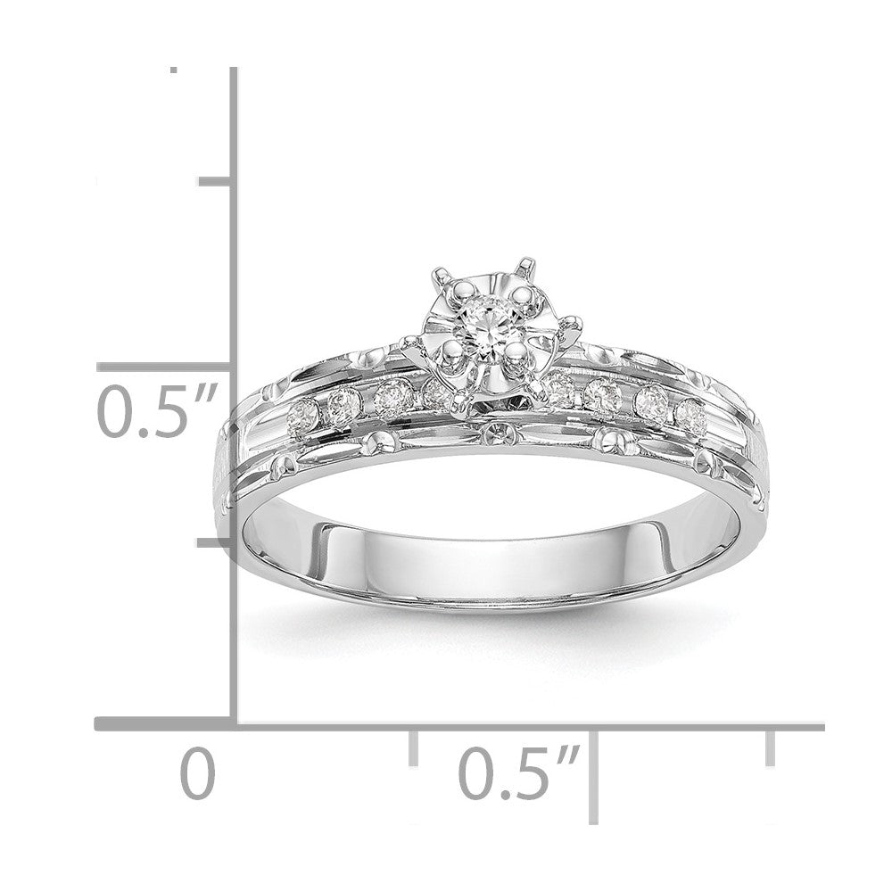 14k White Gold AA Quality 1/8 carat Diamond Trio Complete Engagement Ring