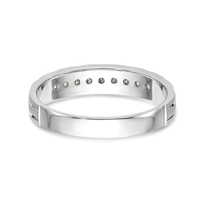 14k White Gold AA Quality 1/10 carat Diamond Trio Ladies Complete Wedding Band