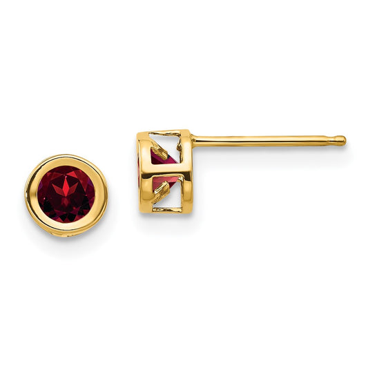 14k 4mm Round Bezel January/Garnet Post Earrings