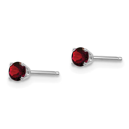14k White Gold 3mm Round January/Garnet Stud Earrings
