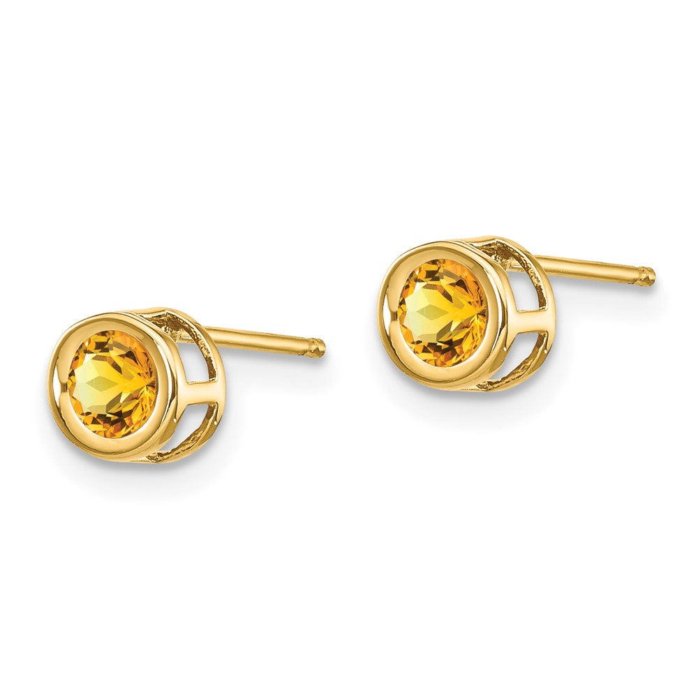14k 4mm Round Bezel November/Citrine Post Earrings