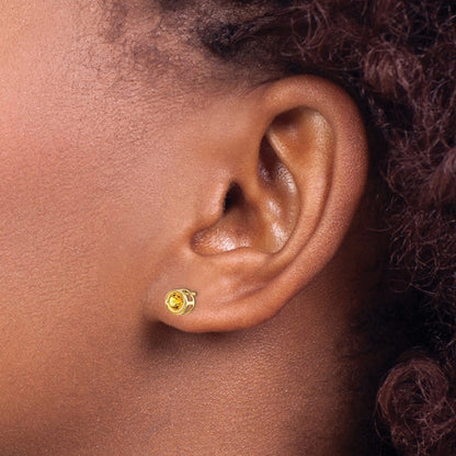 14k 4mm Round Bezel November/Citrine Post Earrings