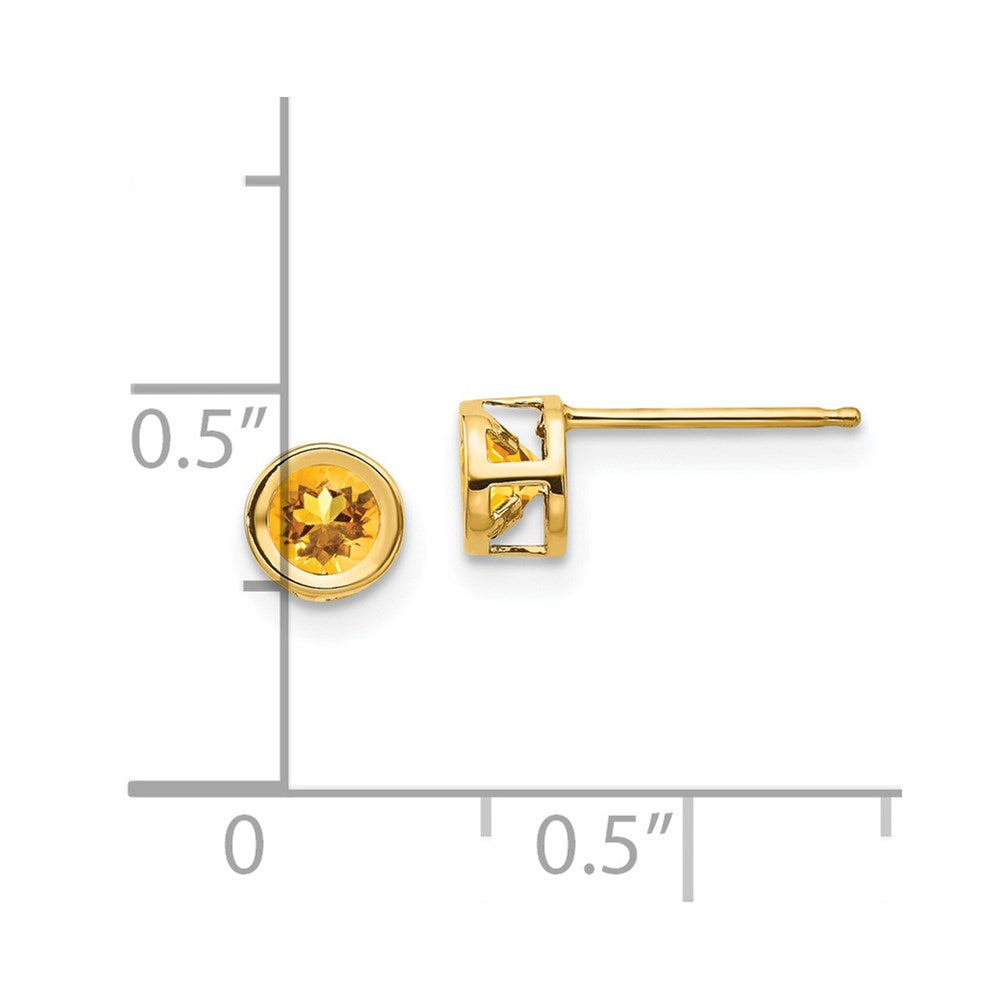 14k 4mm Round Bezel November/Citrine Post Earrings