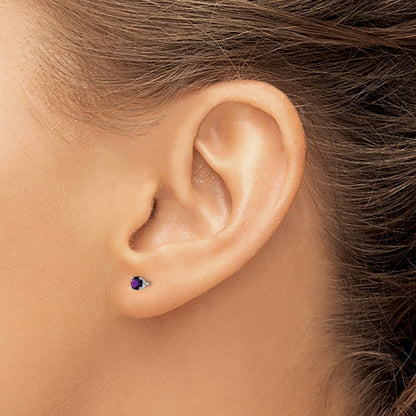 14k White Gold 3mm Round February/Amethyst Stud Earrings