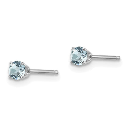 14k White Gold 3mm Round March/Aquamarine Stud Earrings