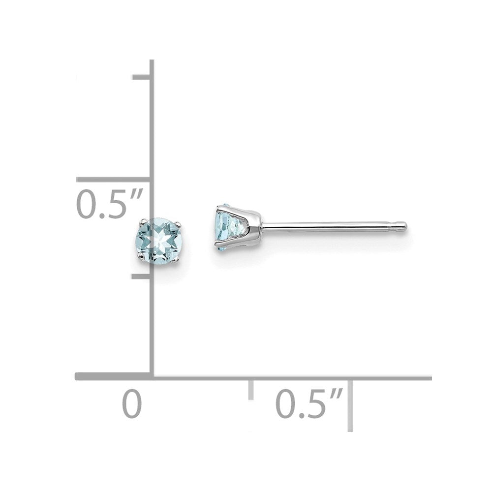 14k White Gold 3mm Round March/Aquamarine Stud Earrings