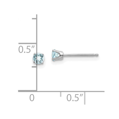 14k White Gold 3mm Round March/Aquamarine Stud Earrings