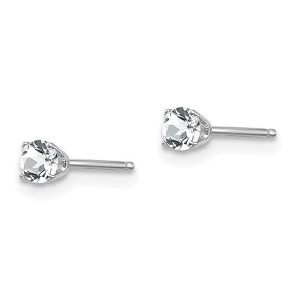 14k White Gold 3mm Round April/White Topaz Stud Earrings